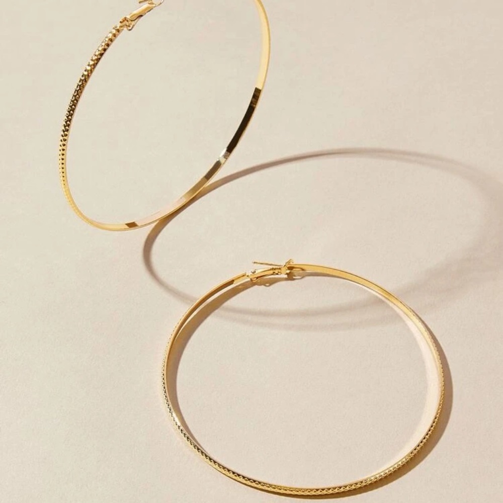 New Oversized Bohemian Handmade Diamond Cut Gold Maximalist Hoop Earrings - Picture 12 of 15